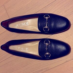 Navy Pebble Leather Loafers with Gold Horse Bit